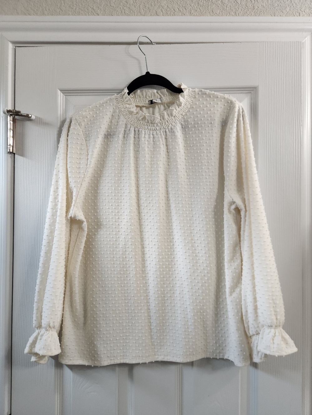 J. Crew Cream Colored Dotted Swiss Ruffle Neck Blouse